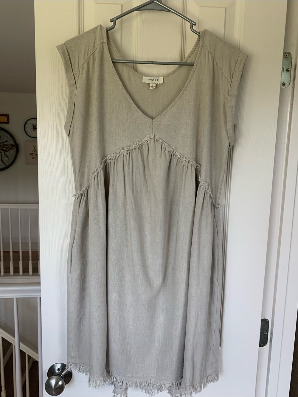 Umgee Light Gray V-Neck Frayed Midi Dress